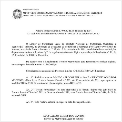 Portaria DIMEL/INMETRO 98:2014 - Situação: Revisto