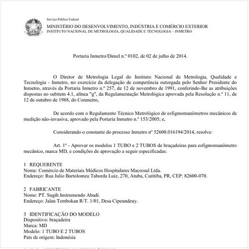 Portaria DIMEL/INMETRO 102:2014 - Situação: Em vigor
