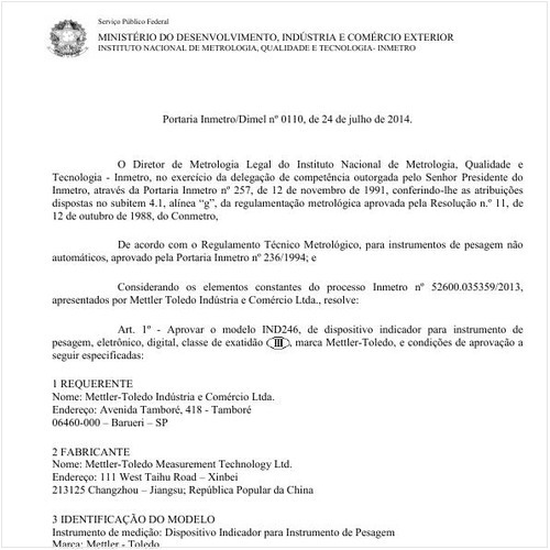 Portaria DIMEL/INMETRO 110:2014 - Situação: Em vigor