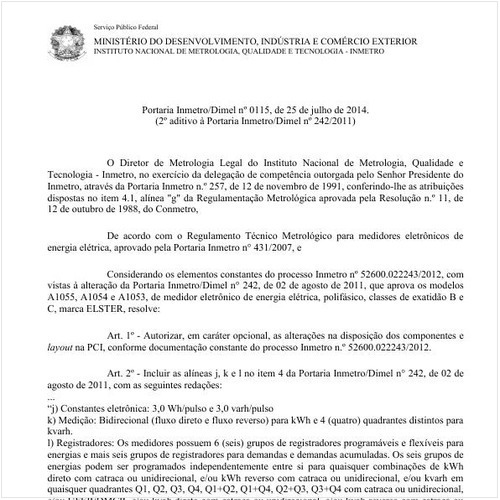 Portaria DIMEL/INMETRO 115:2014 - Situação: Em vigor