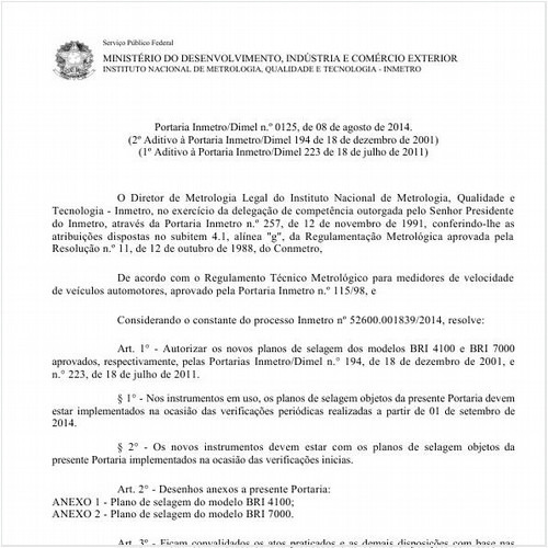 Portaria DIMEL/INMETRO 125:2014 - Situação: Em vigor