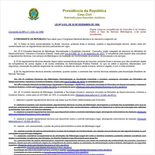 Lei CC/PRESI 9933:1999 - Situação: Revisto