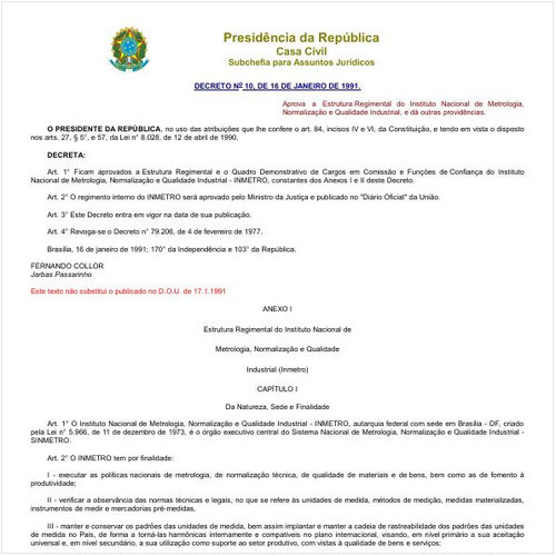 Decreto CC/PRESI 10:1991 - Situação: Revisto