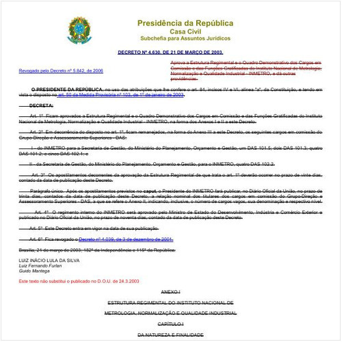 Decreto CC/PRESI 4630:2003 - Situação: Revogado