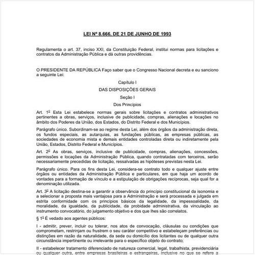 Lei número 8666 de 21/06/1993 Íntegra