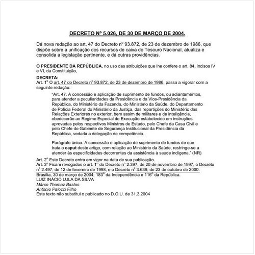 Decreto número 5026 de 30/03/2004 Íntegra