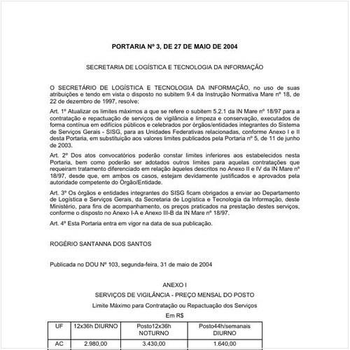 Portaria número 3 de 27/05/2004 Íntegra