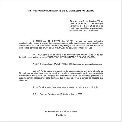 Instrução Normativa número 45 de 12/12/2002 Íntegra