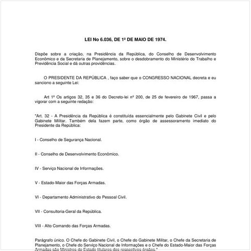Lei número 6036 de 01/05/1974 Íntegra