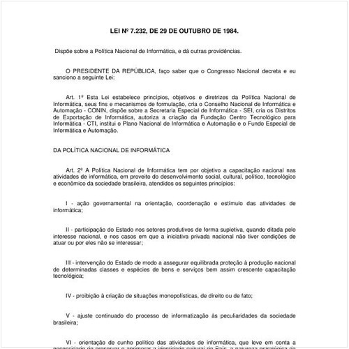 Lei número 7232 de 29/10/1984 Íntegra