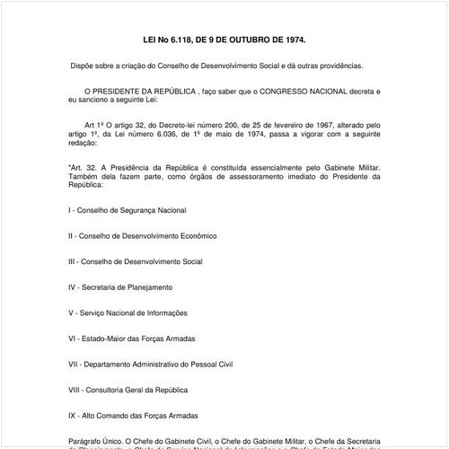 Lei PRESI/PRESI 6118:1974 - Situação: Em vigor