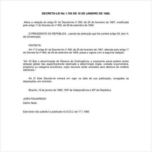 Decreto-Lei PRESI/PRESI 1763:1980 - Situação: Em vigor