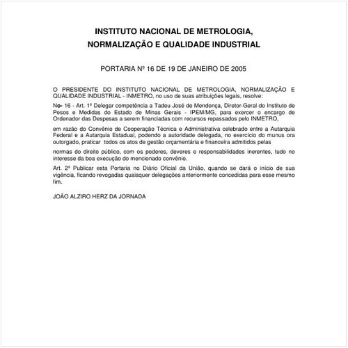 Portaria INMETRO/MDIC 16:2005 - Situação: Em vigor