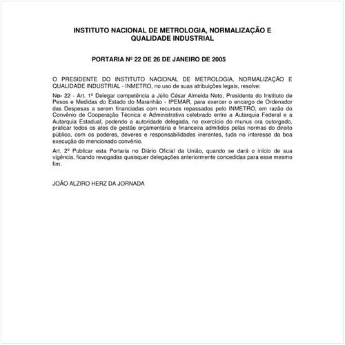 Portaria INMETRO/MDIC 22:2005 - Situação: Em vigor