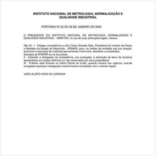 Portaria INMETRO/MDIC 23:2005 - Situação: Em vigor