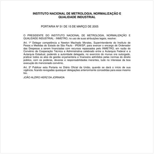 Portaria INMETRO/MDIC 51:2005 - Situação: Em vigor