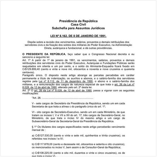 Lei PRESI/PRESI 8162:1991 - Situação: Em vigor