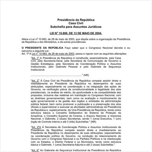 Lei CC/PRESI 10869:2004 - Situação: Em vigor
