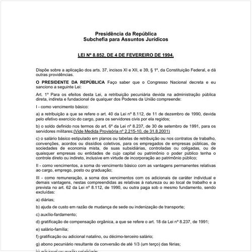 Lei PRESI/PRESI 8852:1994 - Situação: Em vigor