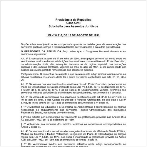 Lei CC/PRESI 8216:1991 - Situação: Revisto