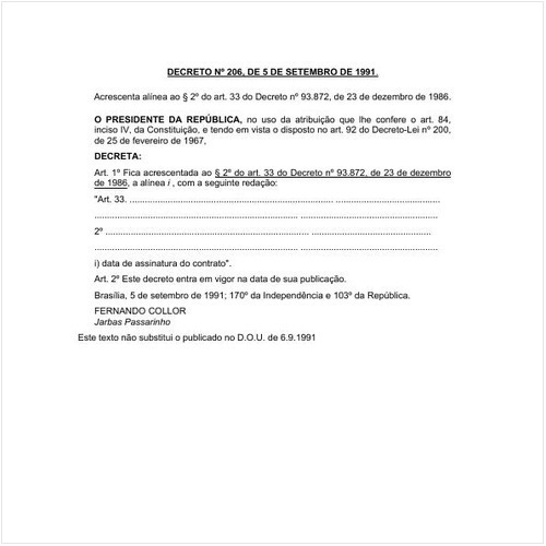 Decreto PRESI/PRESI 206:1991 - Situação: Em vigor