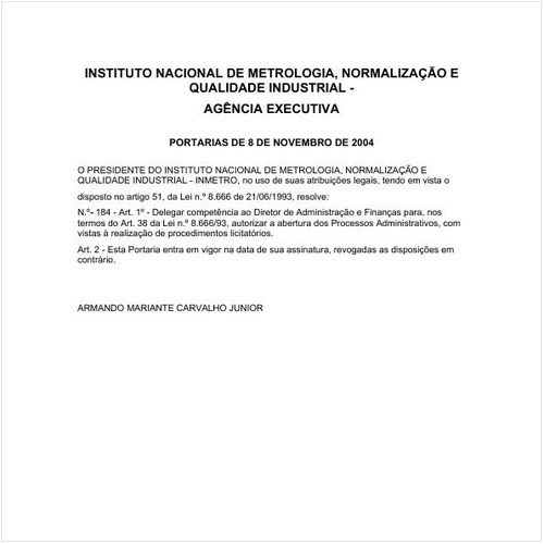Portaria INMETRO/MDIC 184:2004 - Situação: Em vigor