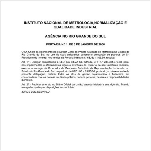 Portaria INMETRO/MDIC 1:2006 - Situação: Em vigor