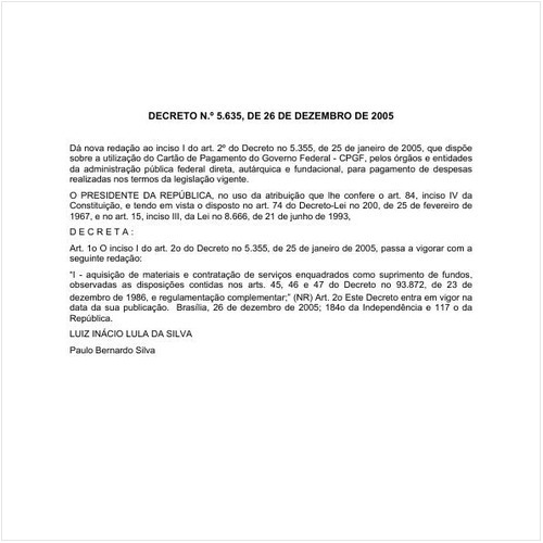 Decreto PRESI/PRESI 5635:2005 - Situação: Em vigor