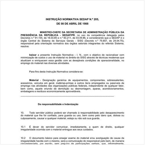 Instrução Normativa PRESI/PRESI 205:1988 - Situação: Em vigor