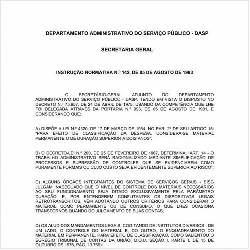 Instrução Normativa PRESI/PRESI 142:1983 - Situação: Em vigor