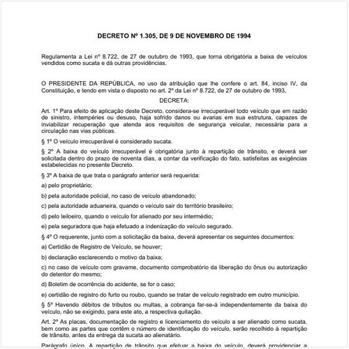 Decreto PRESI/PRESI 1305:1994 - Situação: Em vigor