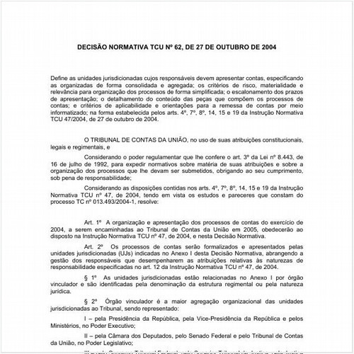 Decisão Normativa TCU/CN 62:2004 - Situação: Em vigor