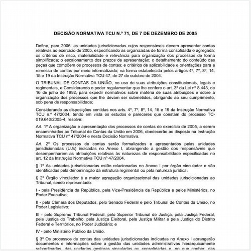 Decisão Normativa TCU/CN 71:2005 - Situação: Em vigor