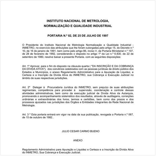Portaria INMETRO/MDIC 82:1997 - Situação: Em vigor