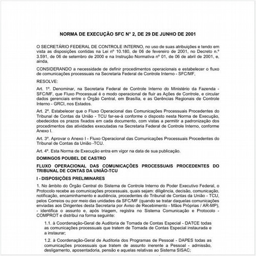 Norma de Execução SFC/CGU 2:2001 - Situação: Em vigor