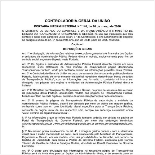 Portaria CGU/PRESI 140:2006 - Situação: Em vigor