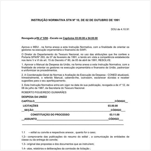 Instrução Normativa STN/MF 10:1991 - Situação: Revisto