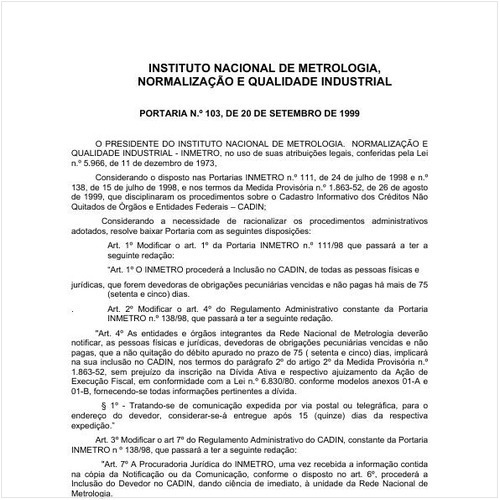 Portaria INMETRO/MDIC 103:1999 - Situação: Em vigor