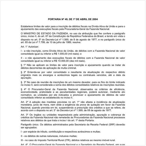 Portaria PGFN/MF 49:2004 - Situação: Em vigor
