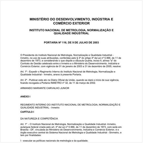 Portaria INMETRO/MDIC 116:2003 - Situação: Revogado