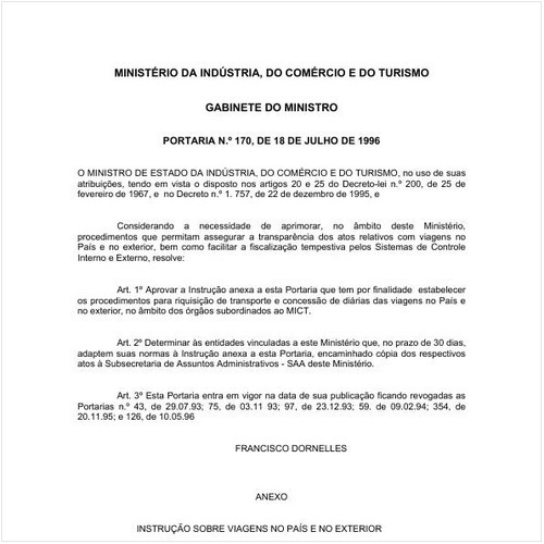 Portaria MICT/MICT 170:1996 - Situação: Em vigor