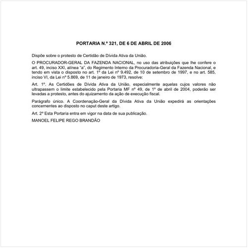 Portaria PGFN/MF 321:2006 - Situação: Em vigor