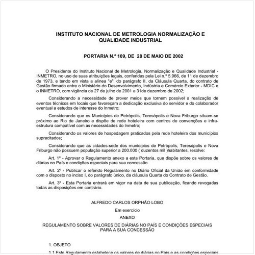 Portaria INMETRO/MDIC 109:2002 - Situação: Em vigor