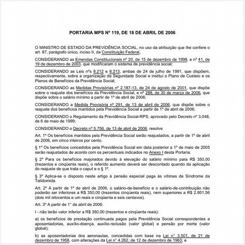 Portaria MPS/MPS 119:2006 - Situação: Em vigor
