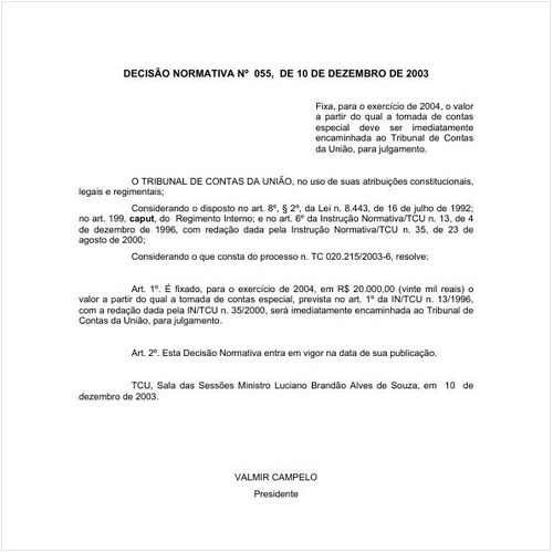 Decisão Normativa TCU/CN 55:2003 - Situação: Em vigor