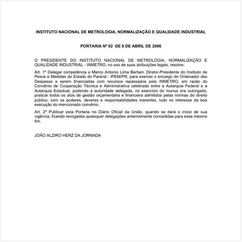 Portaria INMETRO/MDIC 92:2006 - Situação: Em vigor
