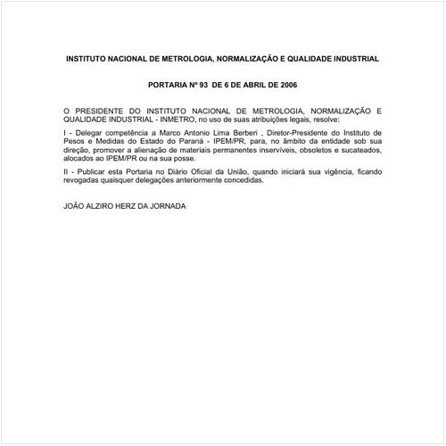 Portaria INMETRO/MDIC 93:2006 - Situação: Em vigor