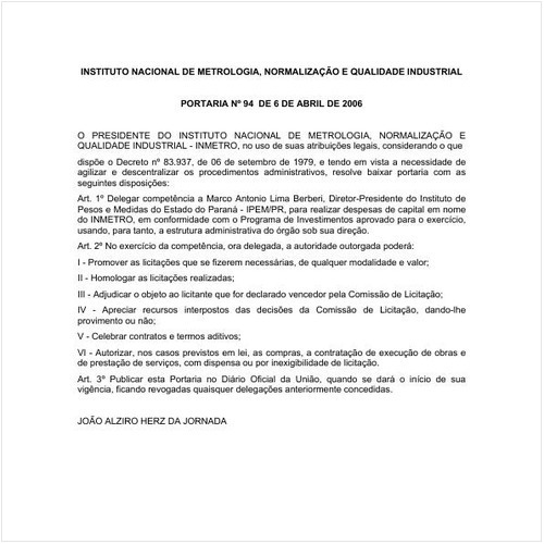 Portaria INMETRO/MDIC 94:2006 - Situação: Em vigor