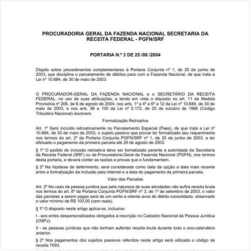 Portaria PGFN/MF 3:2004 - Situação: Em vigor