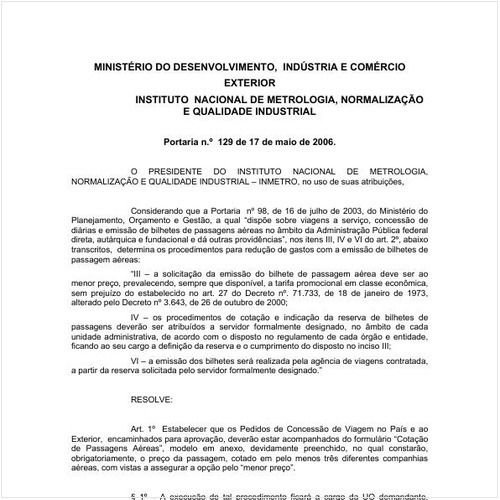 Portaria INMETRO/MDIC 129:2006 - Situação: Em vigor